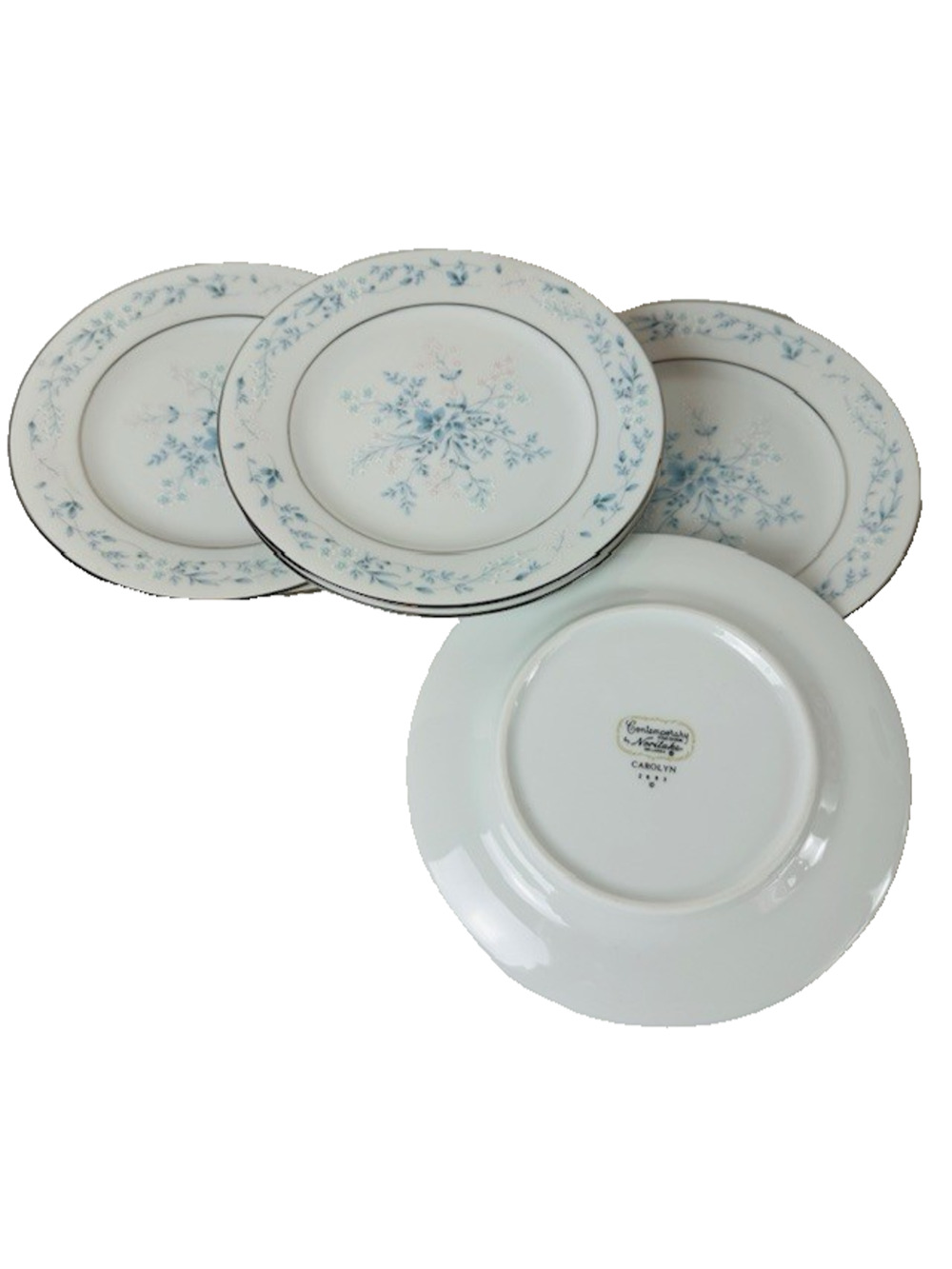 Noritake Carolyn 2693 Dessert Plate Set of 6 Blue, Pink Flowers 1970s VINTAGE